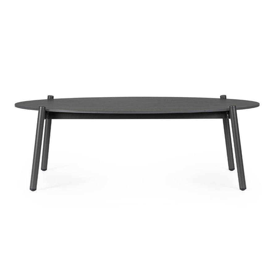 Miravet kültéri dohányzóasztal fekete szinterezett kő asztallappal front nézetből