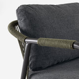 Miravet kültéri fotel részlet olajzöld olefin kötélfonatos háttámlával és karfával