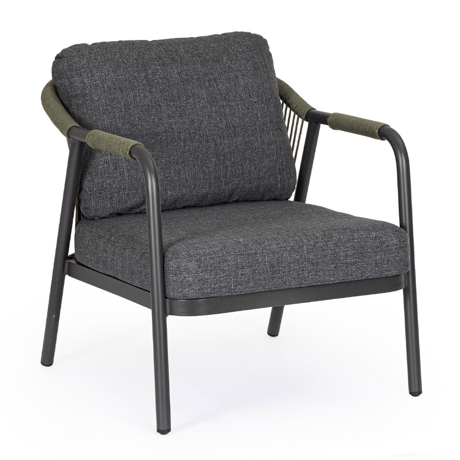 Miravet kültéri fotel fekete színű alumínium vázzal és olefin párnával perspektivikus nézet