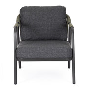 Miravet kültéri fotel fekete színű alumínium vázzal és olefin párnával előlnézet