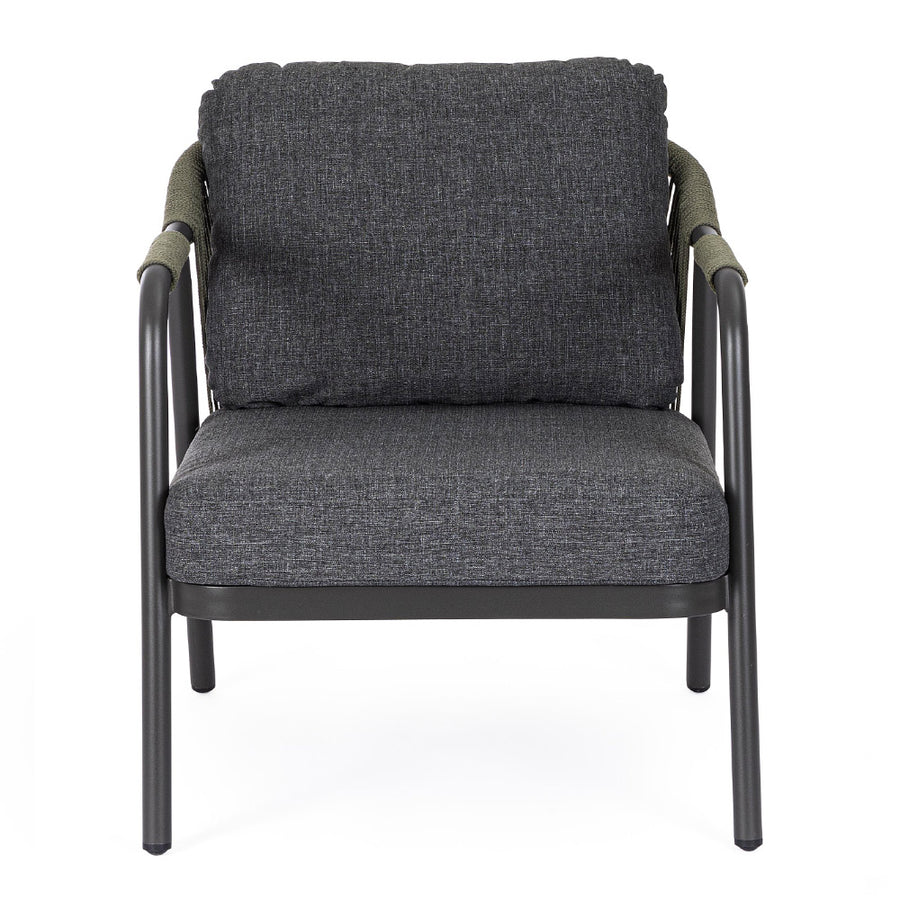 Miravet kültéri fotel fekete színű alumínium vázzal és olefin párnával előlnézet