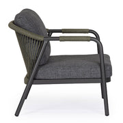 Miravet kültéri fotel fekete színű alumínium vázzal és olefin párnával oldalnézet