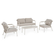 Miravet bézs színű kültéri ülőgarnitúra kanapéval, fotelekkel és kőlapos dohányzóasztallal