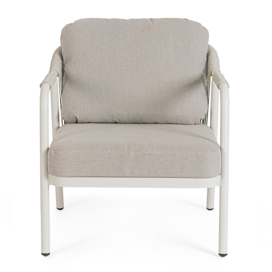 Miravet kültéri fotel bézs színű alumínium vázzal és olefin párnával előlnézet