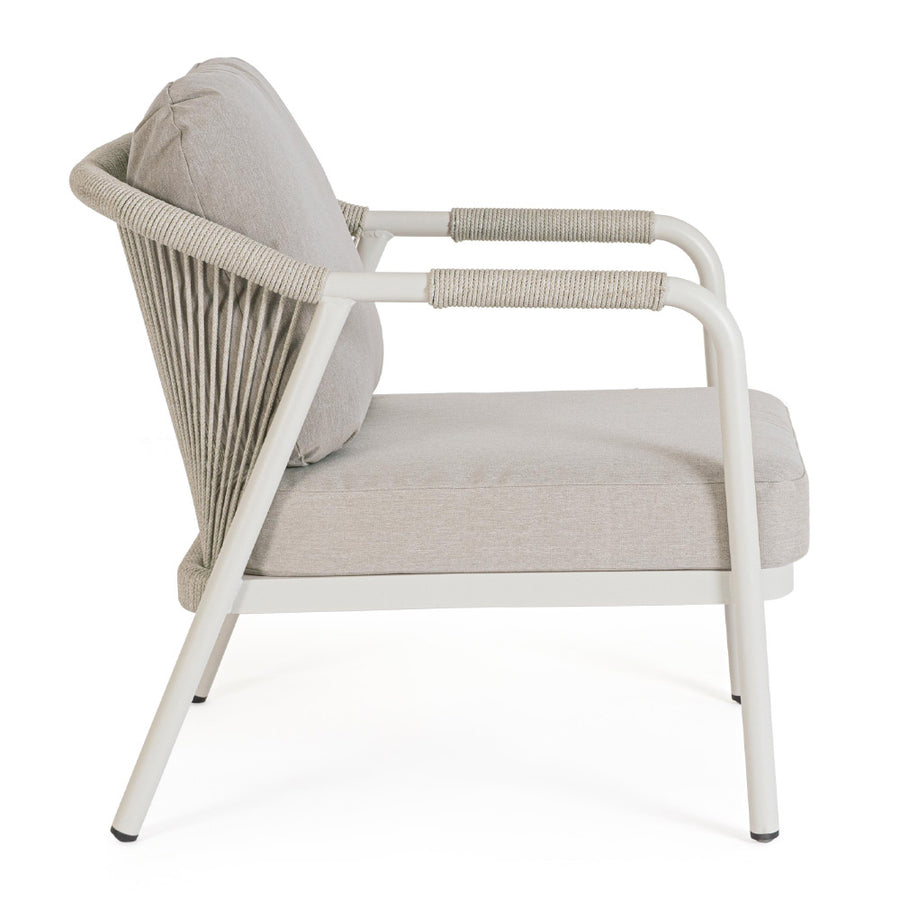 Miravet kültéri fotel bézs színű alumínium vázzal és olefin párnával oldalnézet