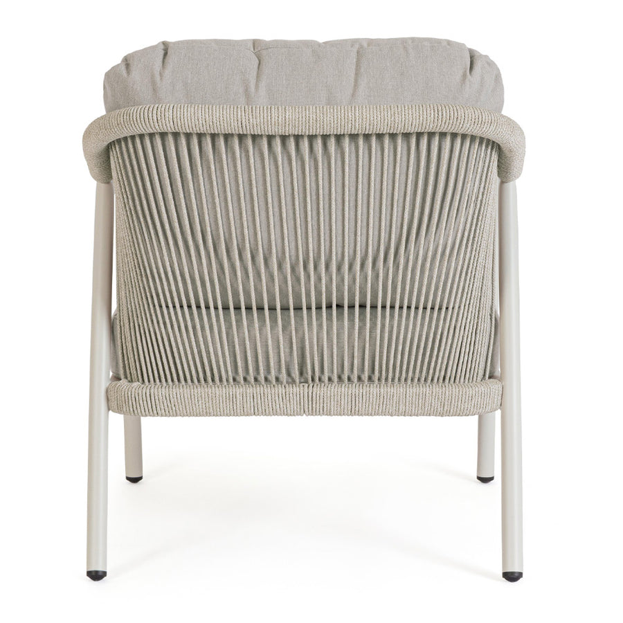 Miravet kültéri fotel bézs színű alumínium vázzal és olefin párnával hátoldali nézet