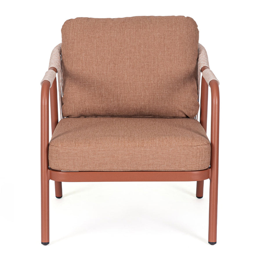 Miravet kültéri fotel korallszínű alumínium vázzal és olefin párnával előlnézet