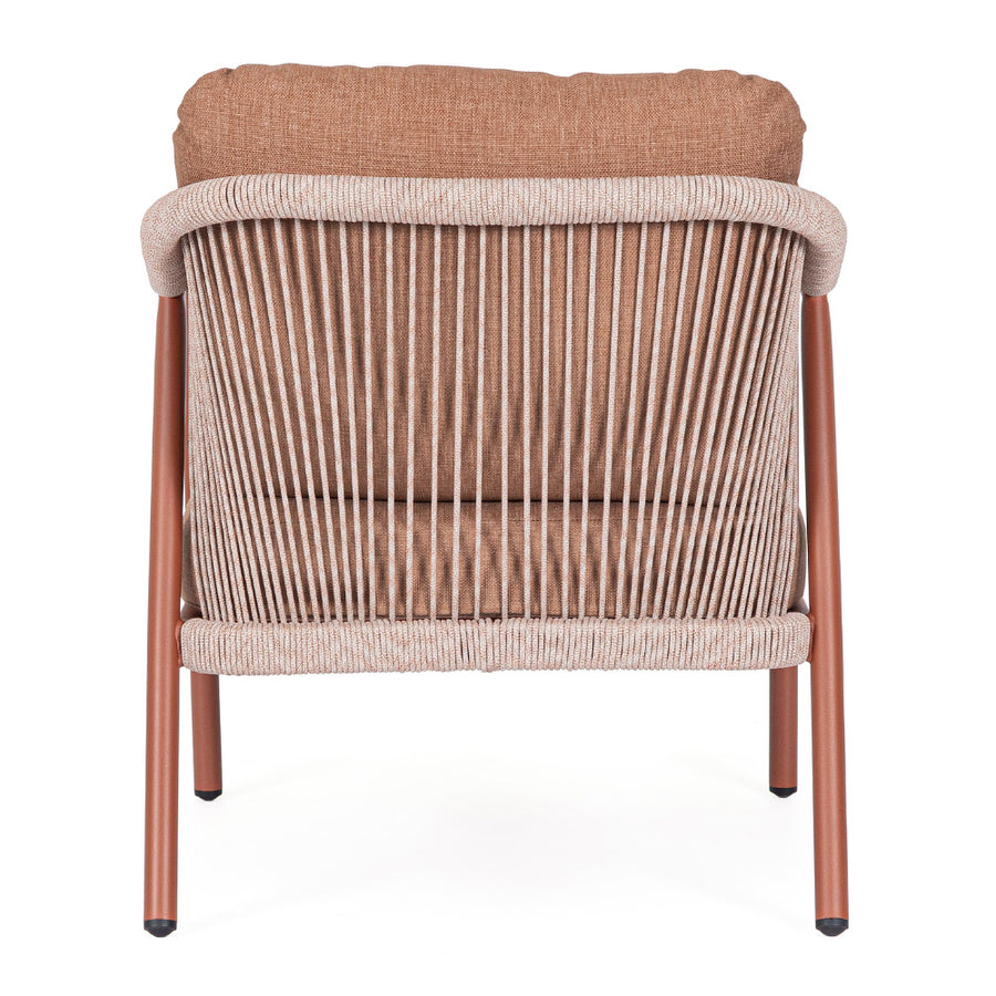 Miravet kültéri fotel korallszínű alumínium vázzal és olefin párnával hátoldali nézet