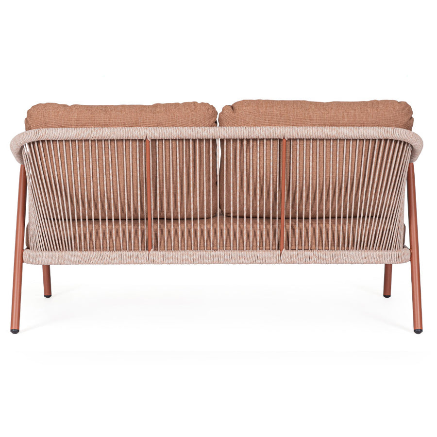 Miravet kétszemélyes kerti kanapé korallszínű alumínium szerkezettel hátoldali nézet