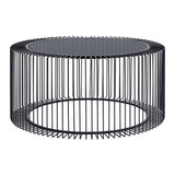 Kör alakú fekete fém dohányzóasztal edzett üveg asztallappal, modern kivitel