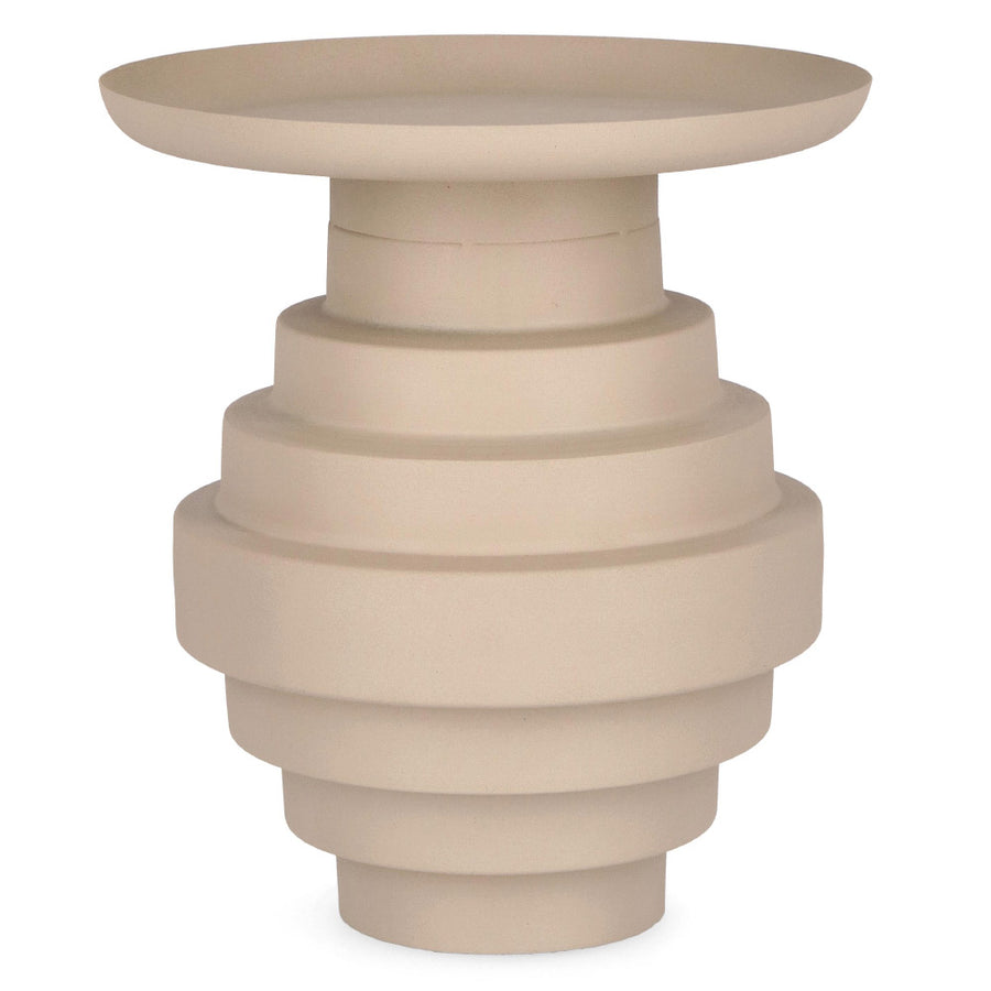 Kortárs stílusú, 35,5 cm átmérőjű, matt bézs színű, fém kisasztal