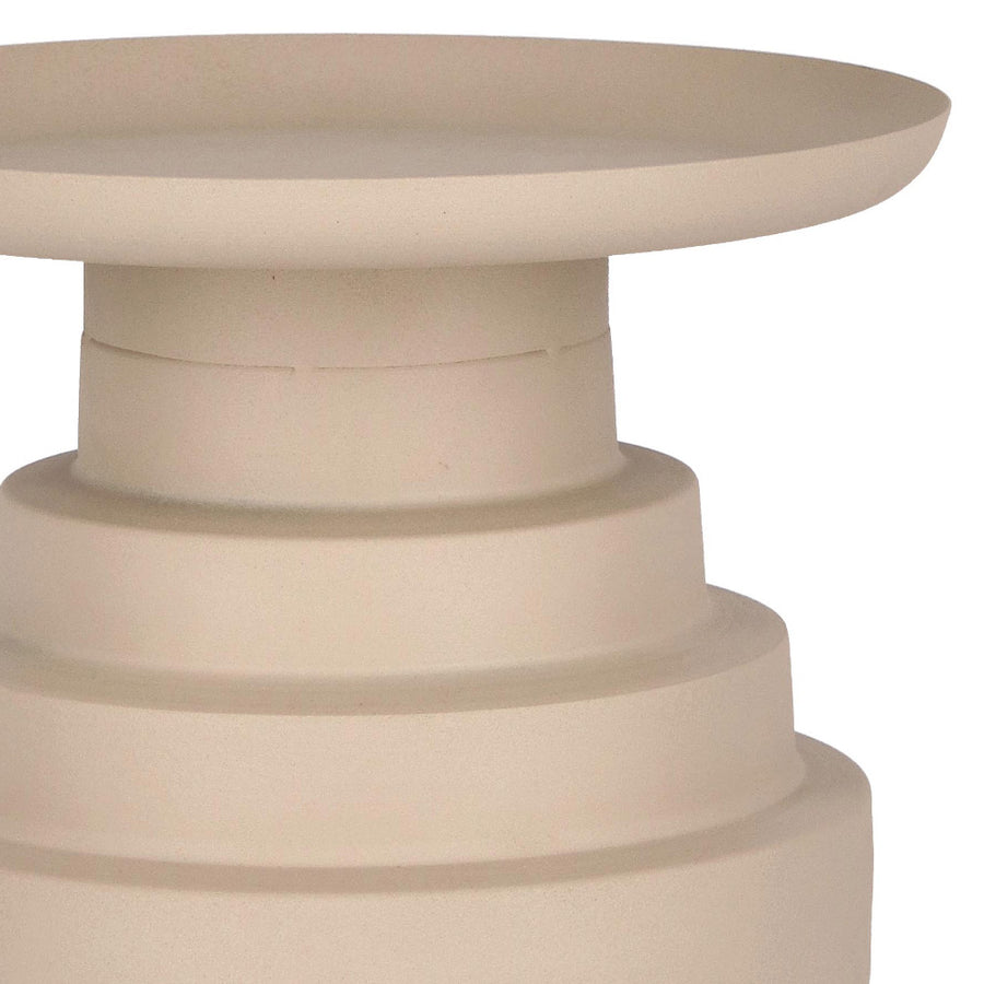 Kortárs stílusú, 35,5 cm átmérőjű, matt bézs színű, fém kisasztal