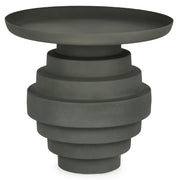 Kortárs stílusú, 40 cm átmérőjű, matt szürkészöld színű, fém kisasztal