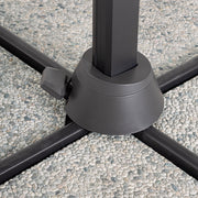 Eloxált alumíniumvázas prémium napernyő, halványszürke polieszter ponyvával, és 360°-os elforgathatósággal.