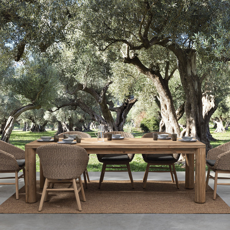 Natúr színű, újrahasznosított teakfából készült, nagy méretű, kültéri étkezőasztal