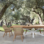 Kortárs stílusú, alumínium vázas, natúr színű kerti szék teakfa lábakkal