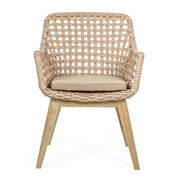 Kortárs stílusú, alumínium vázas, natúr színű kerti szék teakfa lábakkal