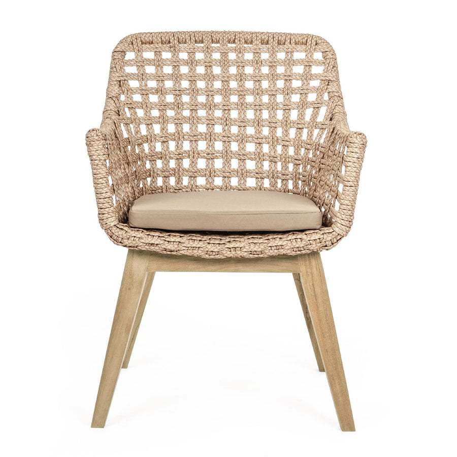 Kortárs stílusú, alumínium vázas, natúr színű kerti szék teakfa lábakkal