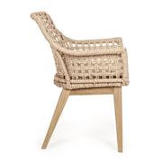 Kortárs stílusú, alumínium vázas, natúr színű kerti szék teakfa lábakkal