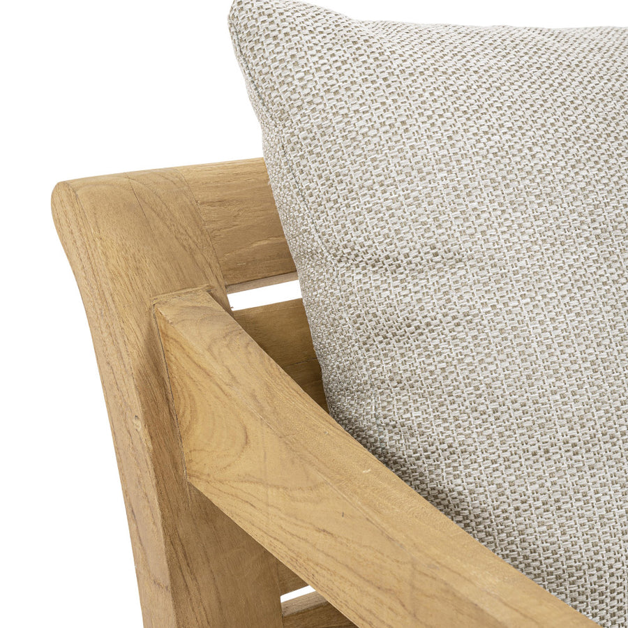 keleti stílusú teakfa fotel szürke UV-álló párnákkal