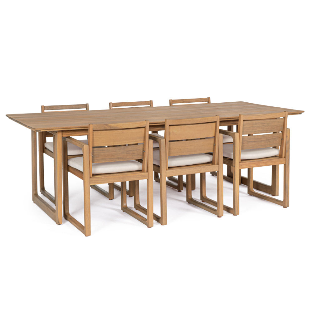 Adrian 7 darabos akácfa kerti étkezőgarnitúra 240x100 cm-es asztallal – teljes szett nézet