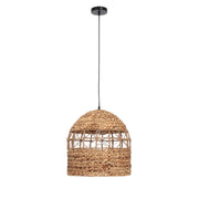 Kortárs stílusú, natúr színű vízijácintból szőtt, design függeszték lámpa