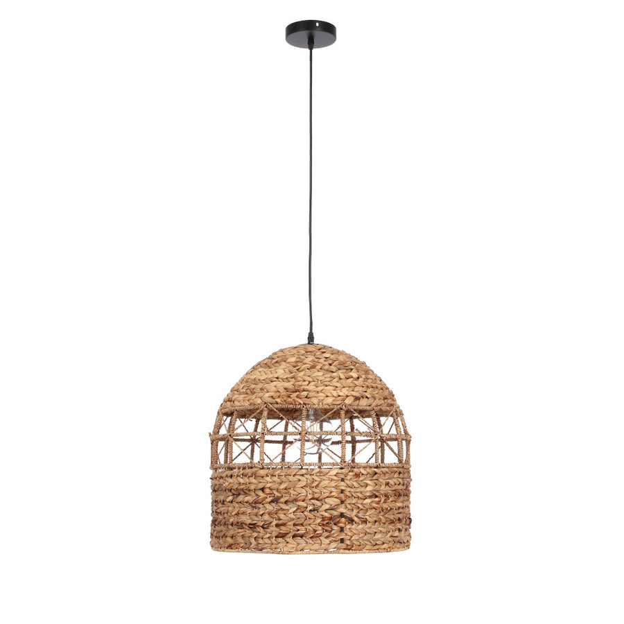 Kortárs stílusú, natúr színű vízijácintból szőtt, design függeszték lámpa