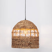 Kortárs stílusú, natúr színű vízijácintból szőtt, design függeszték lámpa