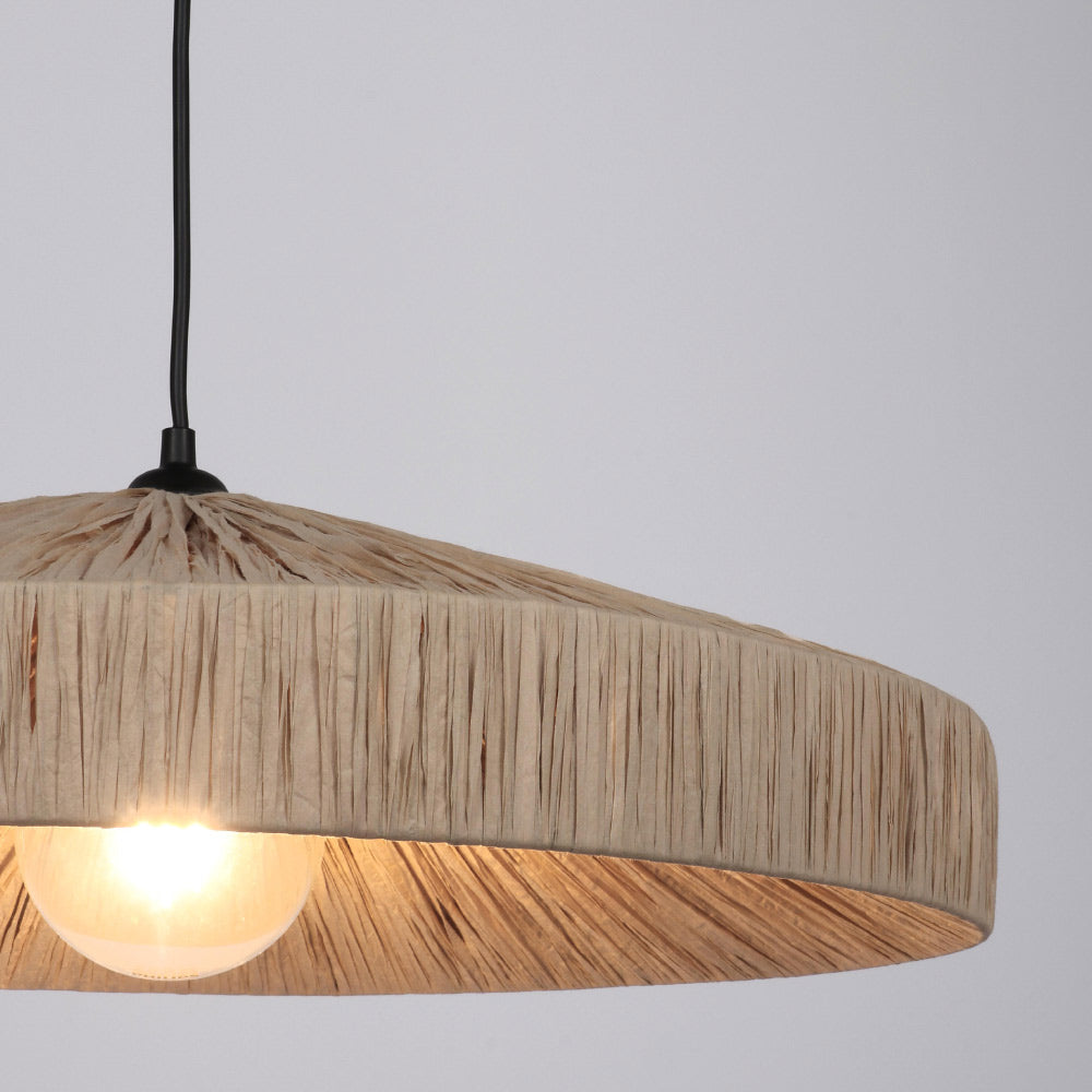Kortárs stílusú, natúr színű raffiából szőtt, design függeszték lámpa