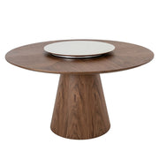 Kortárs stílusú, diófa furnérral borított, dizájn étkezőasztal forgatható porcelán betéttel