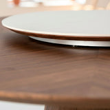 Kortárs stílusú, diófa furnérral borított, dizájn étkezőasztal forgatható porcelán betéttel