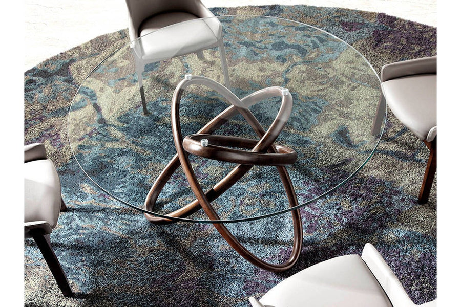 Kortárs stílusú, kőrisfából készült, dizájn étkezőasztal edzett üveglappal.