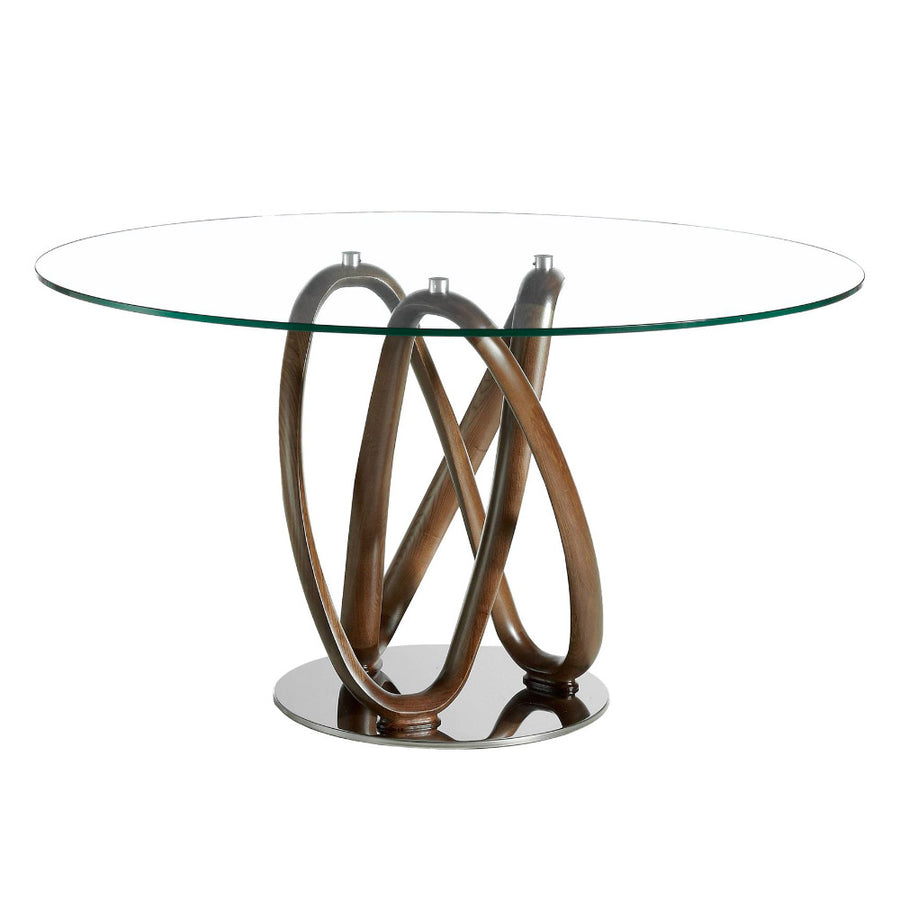 Kortárs stílusú, kőrisfából készült, dizájn étkezőasztal edzett üveglappal.