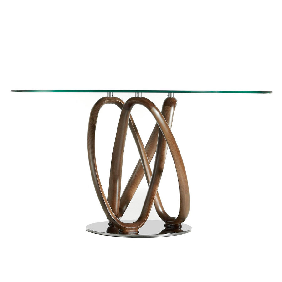 Kortárs stílusú, kőrisfából készült, dizájn étkezőasztal edzett üveglappal.