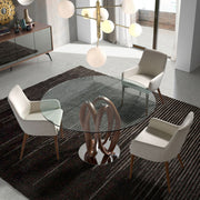 Kortárs stílusú, kőrisfából készült, dizájn étkezőasztal edzett üveglappal.