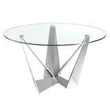 Kortárs stílusú, krómszínű, acélból készült, dizájn étkezőasztal edzett üveglappal.