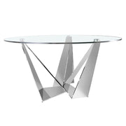 Kortárs stílusú, krómszínű, acélból készült, dizájn étkezőasztal edzett üveglappal.