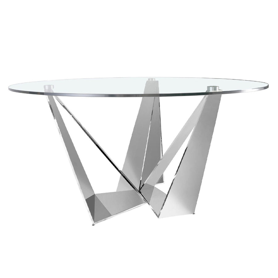 Kortárs stílusú, krómszínű, acélból készült, dizájn étkezőasztal edzett üveglappal.