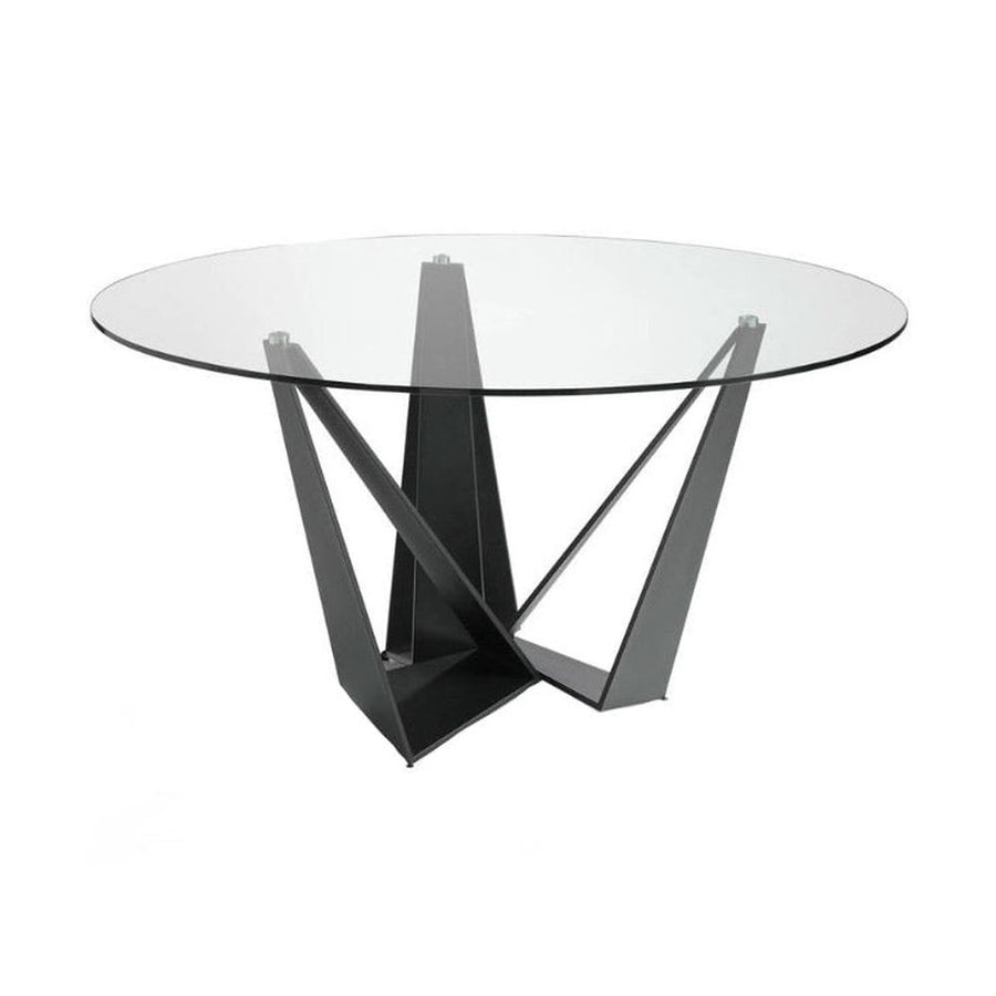 Kortárs stílusú,  fekete színű, acélból készült, dizájn étkezőasztal edzett üveglappal.