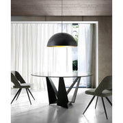 Kortárs stílusú, fekete színű, acélból készült, dizájn étkezőasztal edzett üveglappal.