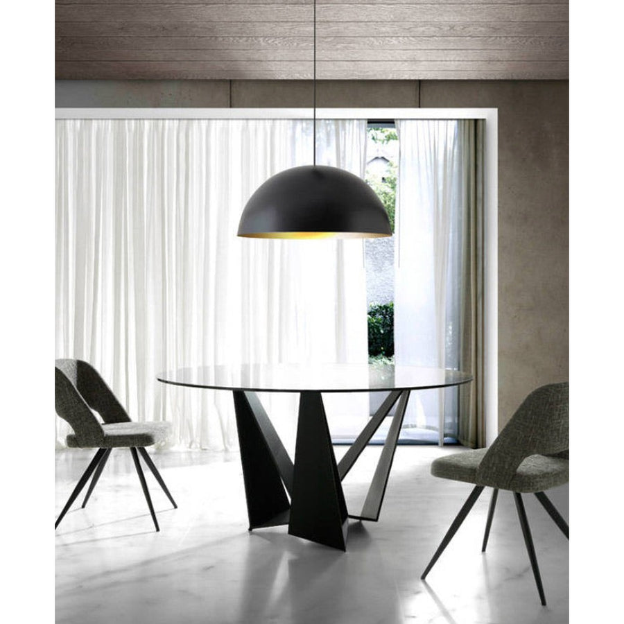 Kortárs stílusú, fekete színű, acélból készült, dizájn étkezőasztal edzett üveglappal.