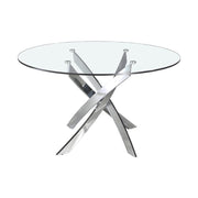 Kortárs stílusú, krómszínű, acélból készült, dizájn étkezőasztal edzett üveglappal.