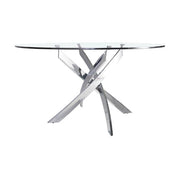 Kortárs stílusú, krómszínű, acélból készült, dizájn étkezőasztal edzett üveglappal.