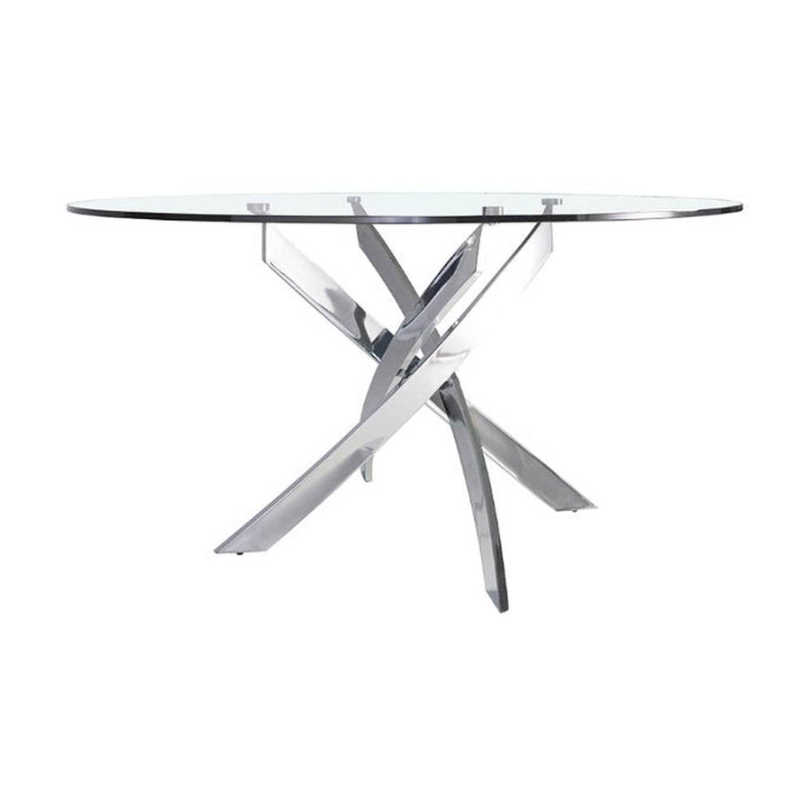 Kortárs stílusú, krómszínű, acélból készült, dizájn étkezőasztal edzett üveglappal.