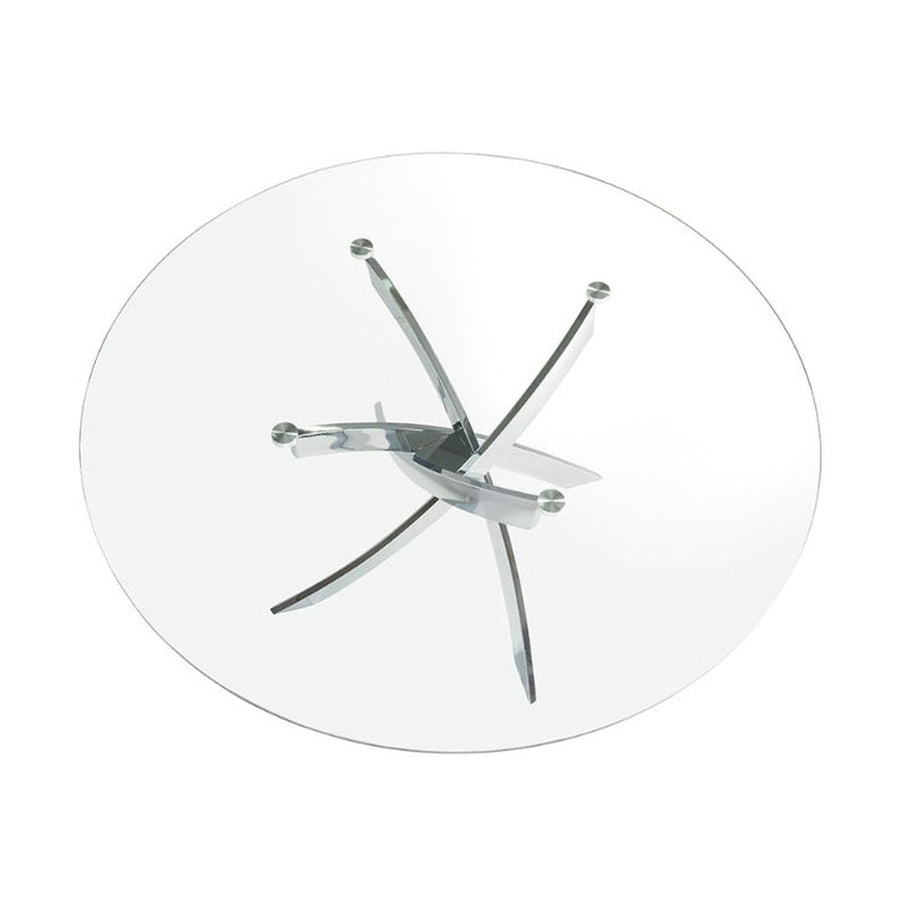 Kortárs stílusú, krómszínű, acélból készült, dizájn étkezőasztal edzett üveglappal.