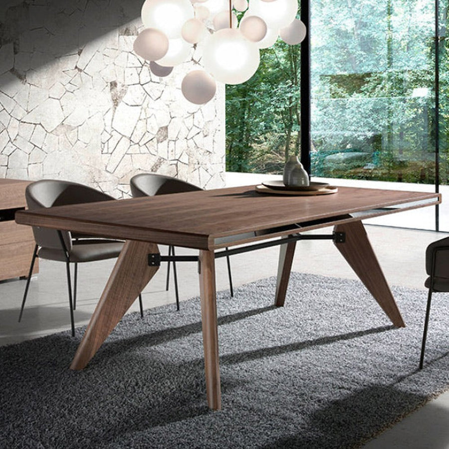 Kortárs stílusú, nagyméretű, diófa furnérral borított dizájn étkezőasztal.