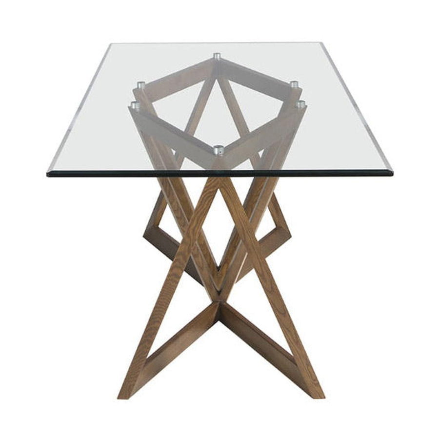 Kortárs stílusú, kőrisfából készült, dizájn étkezőasztal edzett üveglappal.