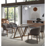 Kortárs stílusú, kőrisfából készült, dizájn étkezőasztal edzett üveglappal.