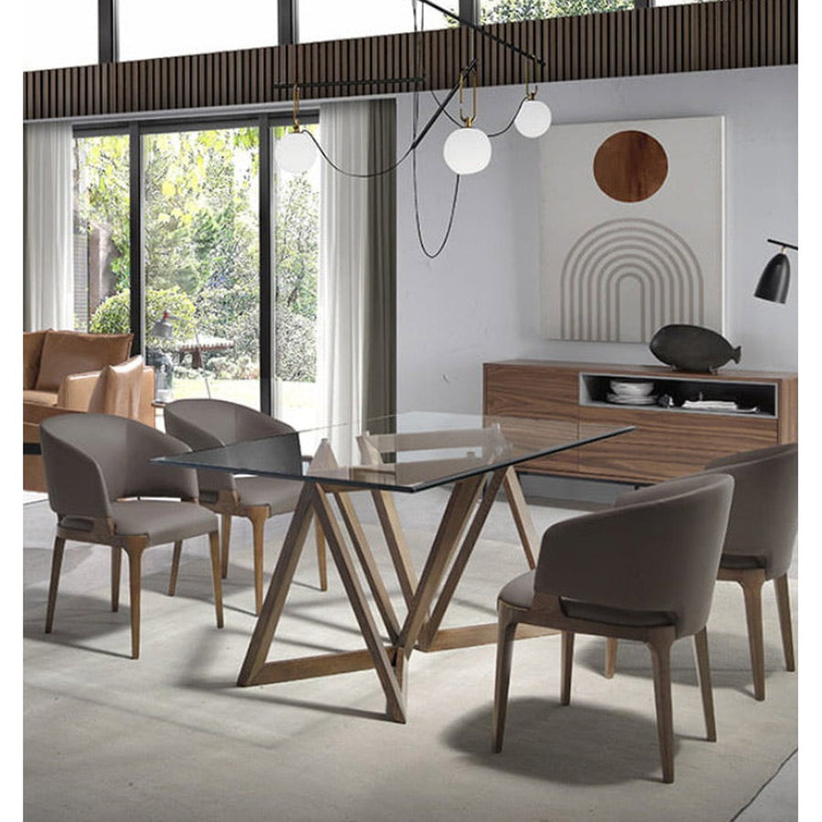 Kortárs stílusú, kőrisfából készült, dizájn étkezőasztal edzett üveglappal.