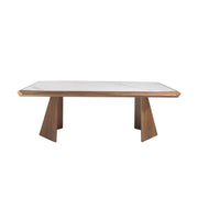 Kortárs stílusú, nagyméretű, diófa furnérral borított, dizájn étkezőasztal porcelán betéttel.